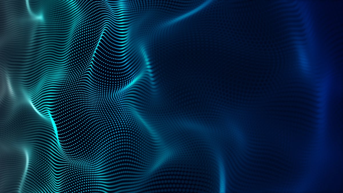 Abstract network of connected particles forming pathways and dependencies