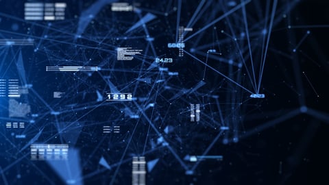 Futuristic Technology Background Design. Plexus Digital Blue Color Dots, Line, Triangle, Binary Number Data Flowing Connection Structure.
