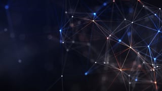 Abstract digital network with glowing nodes and lines on dark background
