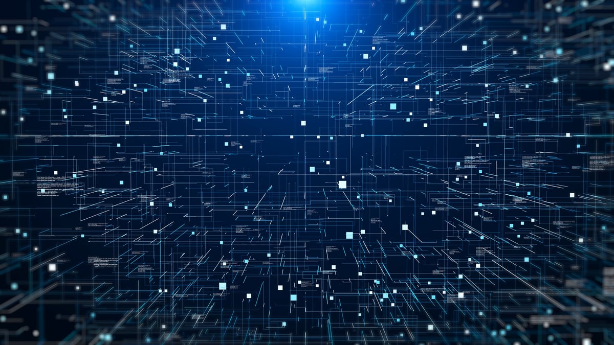 Abstract futuristic data network structure visualization